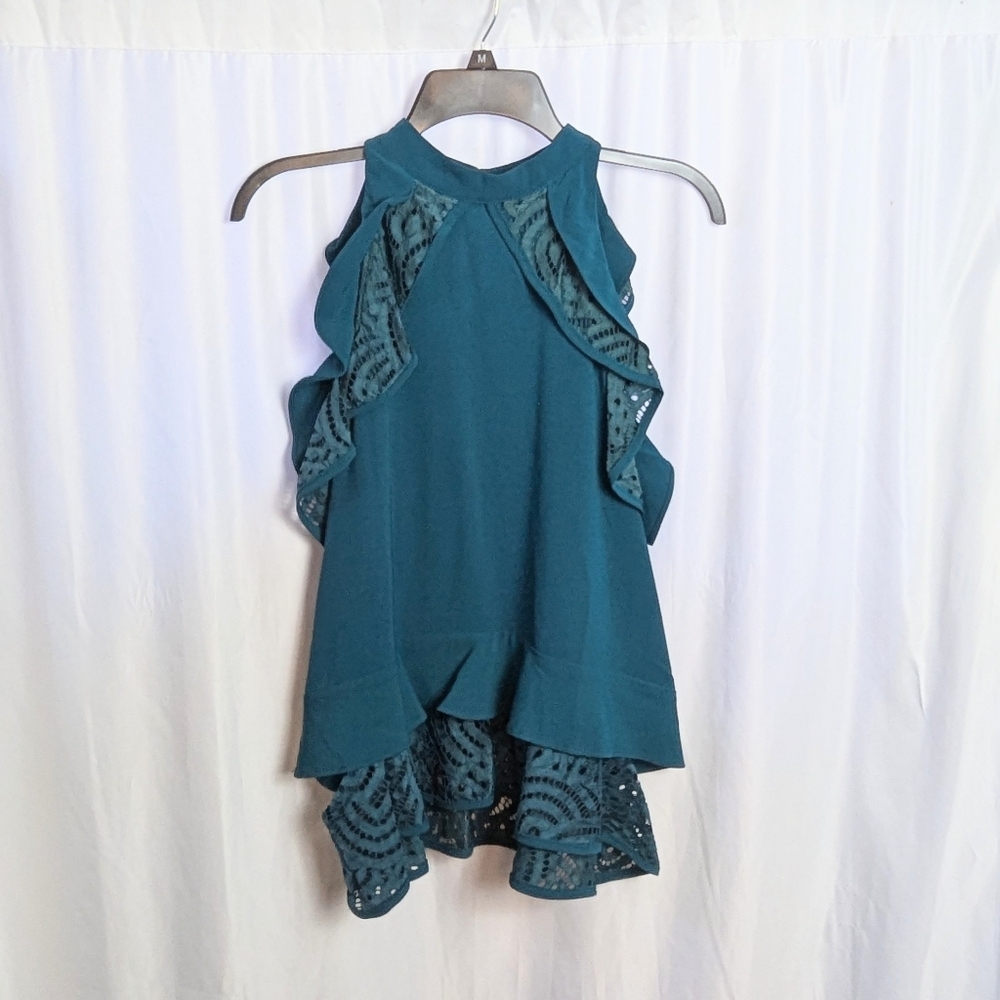 Guest Editor Teal Sleeveless Ruffle Top